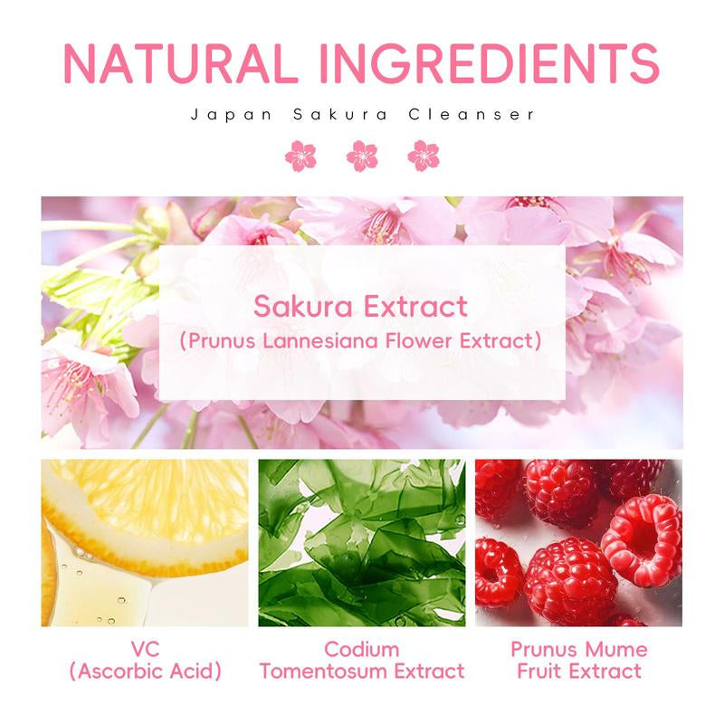 Sakura Facial Care Set (8 Counts/Set), Cleanser & Eye Cream & Moisturizing Essence & Toner & Lotion & Lip Mask & Face Cream & Hand Cream, Skin Care Kits for Women