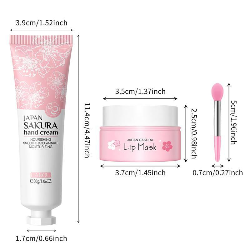 Sakura Facial Care Set (8 Counts/Set), Cleanser & Eye Cream & Moisturizing Essence & Toner & Lotion & Lip Mask & Face Cream & Hand Cream, Skin Care Kits for Women