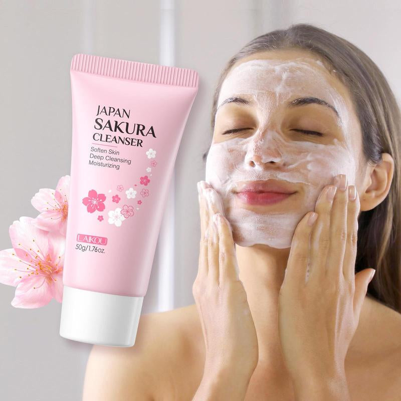Sakura Facial Care Set (8 Counts/Set), Cleanser & Eye Cream & Moisturizing Essence & Toner & Lotion & Lip Mask & Face Cream & Hand Cream, Skin Care Kits for Women